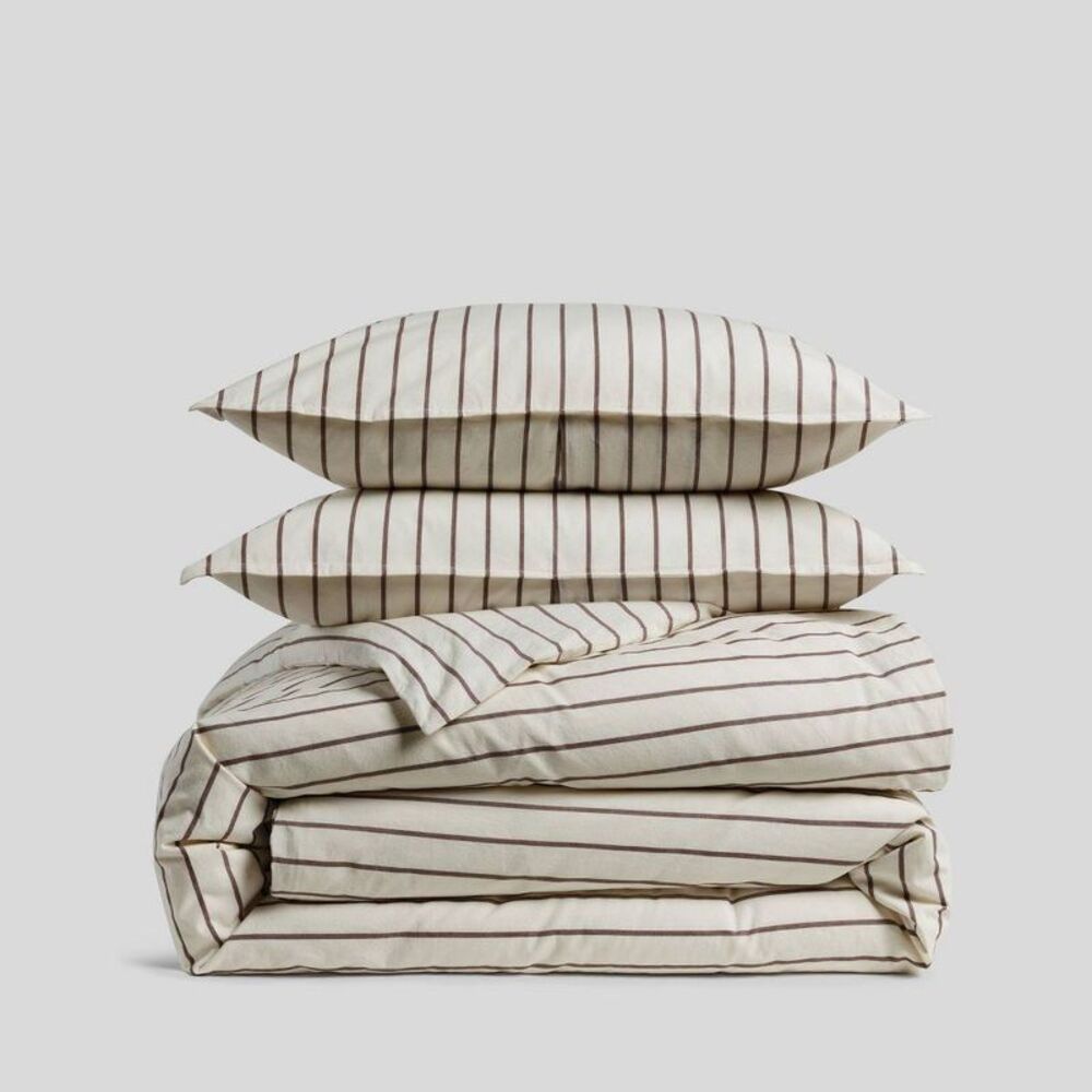 Full/Queen Casual Organic Cotton Wide Stripe Duvet Cover Set French Press Stripe - Picture 1 of 4